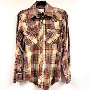 Vintage 1970's Anthony's Long sleeve plaid pearl snap button down shirt Small